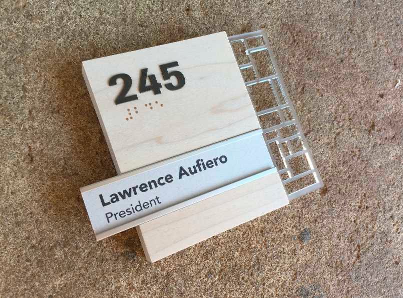 ADA Nameplate wood stained laser cut