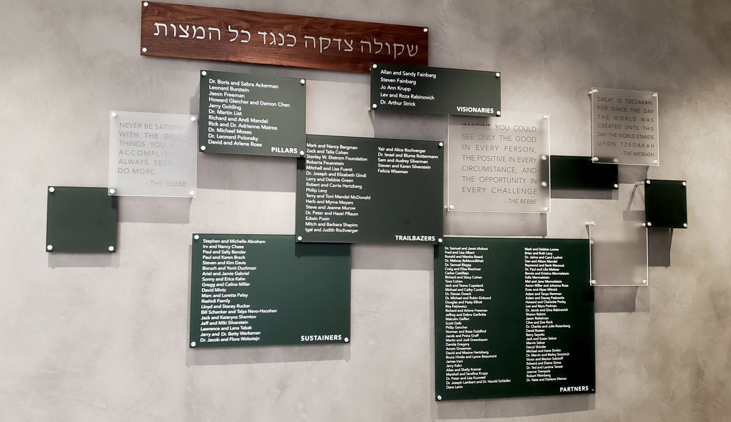 Donor wall for synagogue temple church dedication