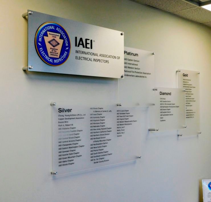 Donor wall on frosted acrylic with standoffs on multiple levels