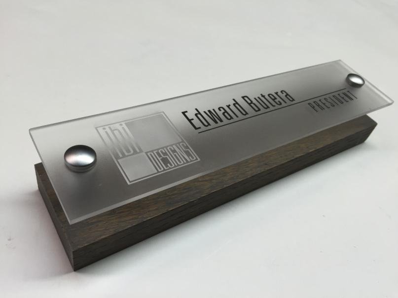 Name Plate wood & frosted acrylic on standoffs