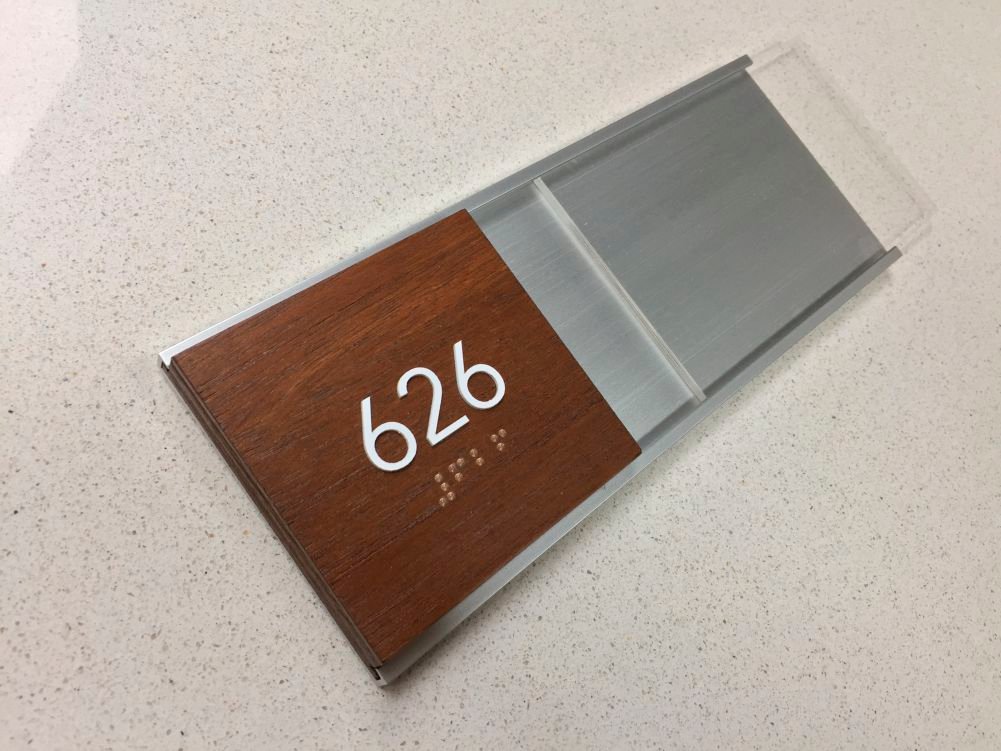 Office Wall name plate wood & anodized aluminum frame