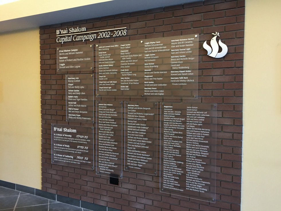 modern Donor wall display for synagogue or church