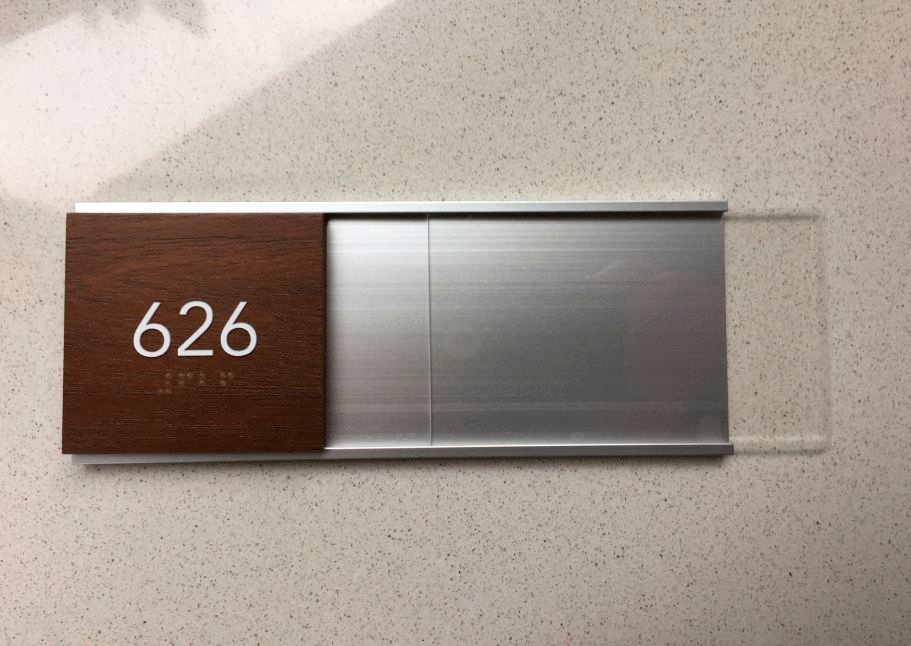 Wall name plate wood & anodized aluminum frame