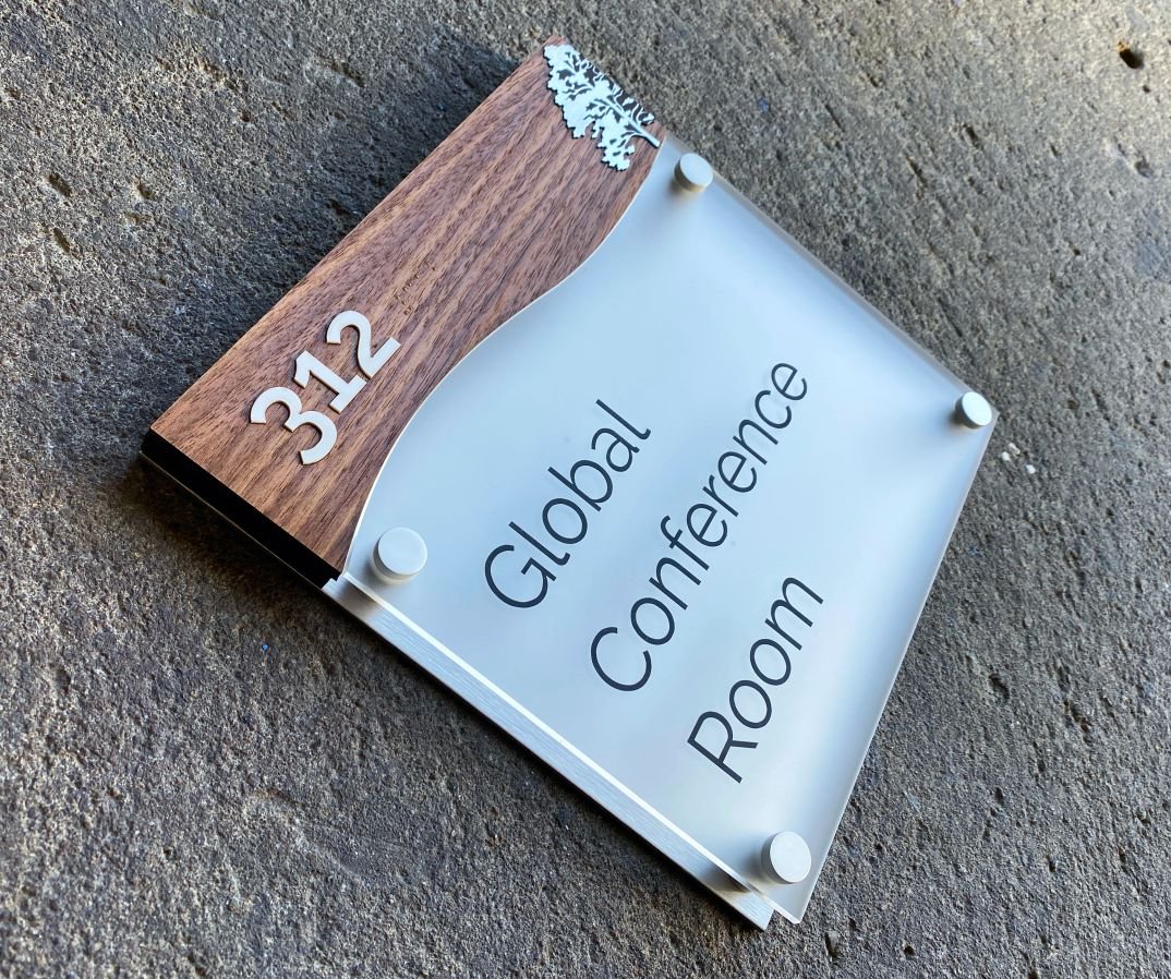 ADA Braille room sign cool laser cut walnut wood