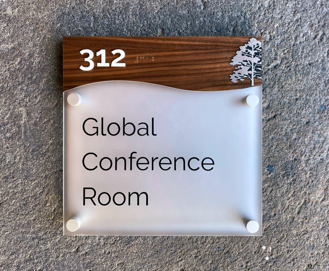 ADA Braille room sign cool laser cut walnut wood