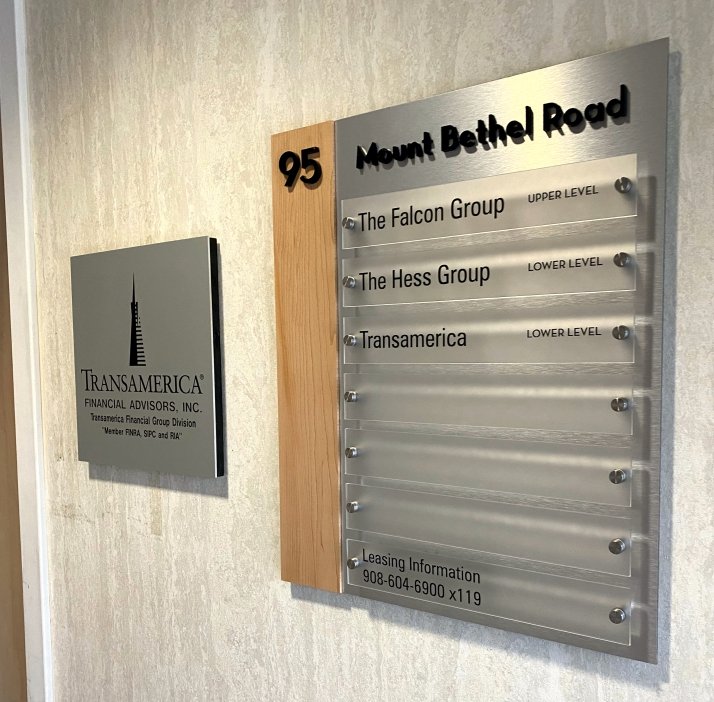 Modern wood & metal wayfinding directory